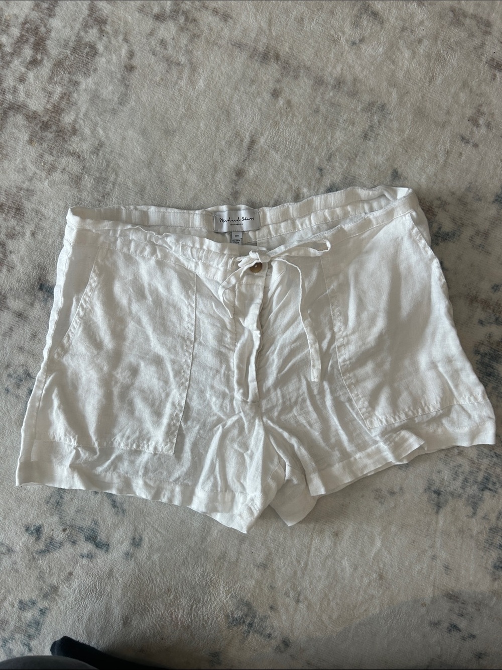 Michael Stars White Linen Drawstring High-Waist Shorts